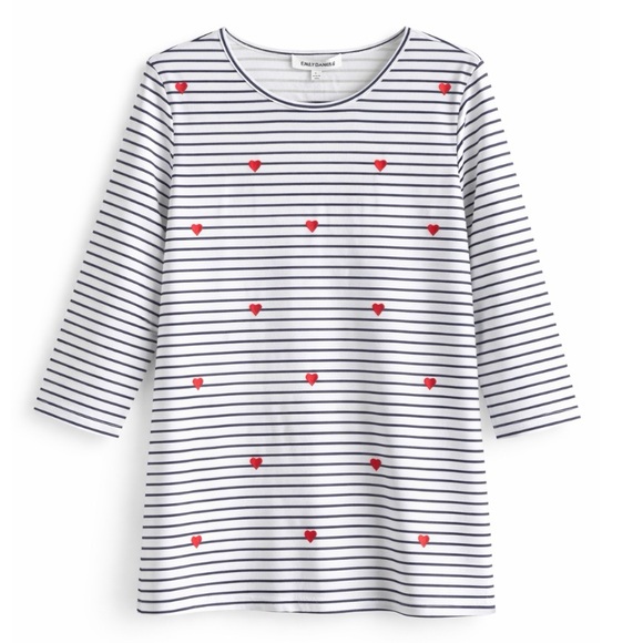 Emily Daniels Tops - ❤️ Valentine❣️Women’s Top, size L, Hearts & Stripes Long Sleeve NWT